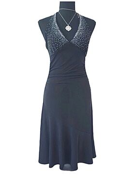 #94 RUBY ROX ~ Black Form Fitting Halter Dress with Rhinestone Accents size M